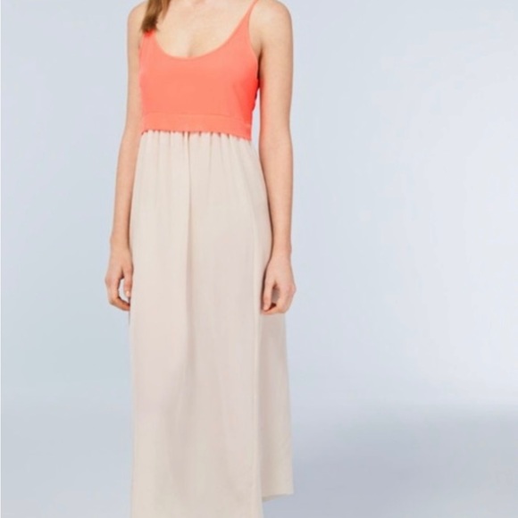 100% Silk Bisous Wilfred Coral and Cream Sundress - Picture 3 of 3